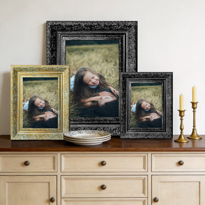 Cadre photo noir traditionnel 3 pièces pour présentation de photos de famille 5 po x 7 po