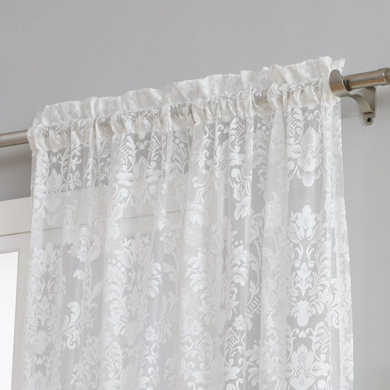 Froehlich Floral Sheer Lace Curtains in Black, Ivory, Linen and White Colors, ivory, 54" W x 63" L