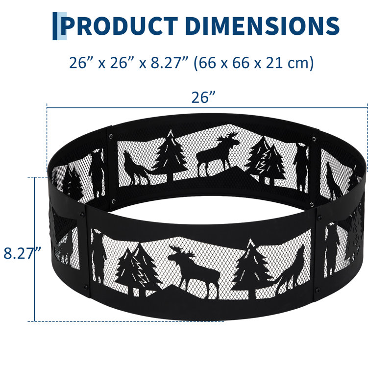 Anneau de foyer de 68 cm (26,7 pouces) en maille d'acier robuste avec découpes de cerfs, doublure de foyer à monter soi-même pour le camping dans le jardin et la circulation de l'air à 360°