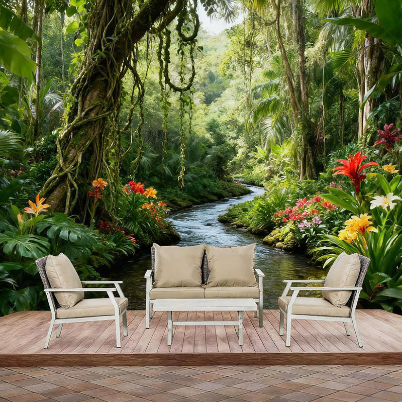 Ensemble de conversation 4 pièces avec coussins pour la cour, la piscine et le jardin