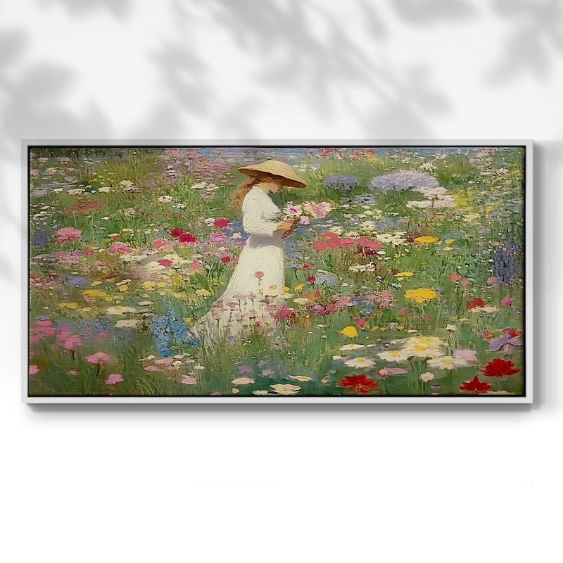 Botanical Series-CLXIX- Toile tendue avec châssis tendue, prête à être accrochée, H 17 po x l 33 po, Blanc