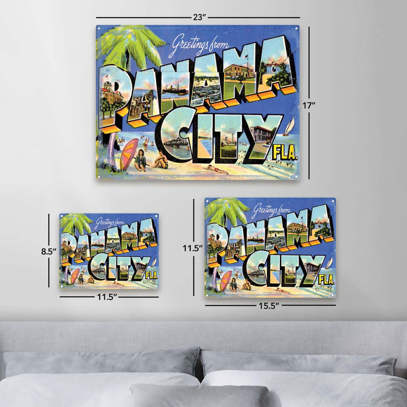 «Greetings From Panama City» sur impression métallique, H 17,2 po x l 23,2 po x P 0,04 po