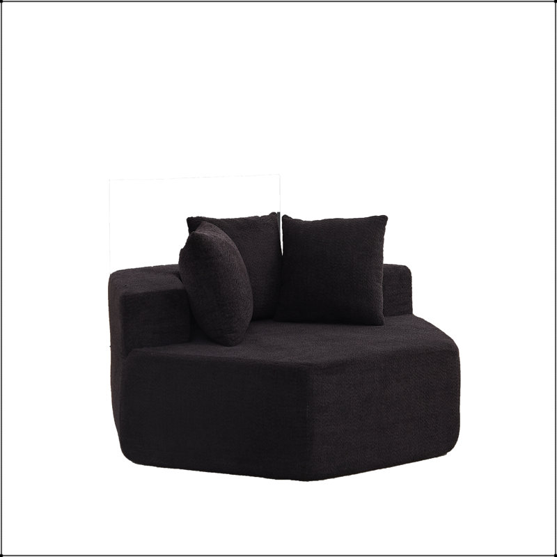 Méridienne modulaire hexagonale avec tissu chenille et 3 coussins, Black