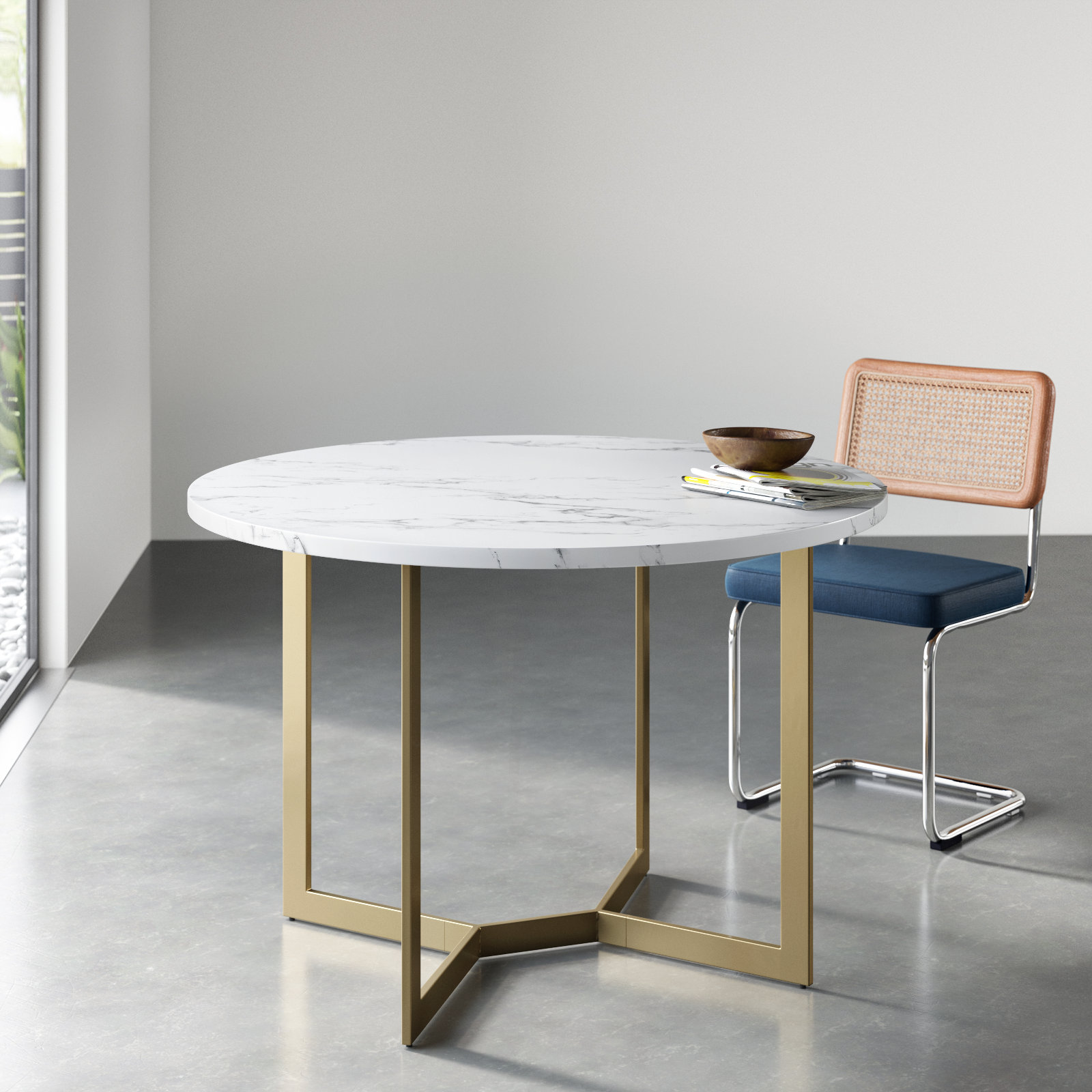 Wade Logan® Asiel Round Faux Marble Top Metal Base Dining Table & Reviews | Wayfair