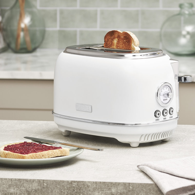 HADEN Chelsea 2 Slice Toaster Wide Slot with Removable Crumb Tray and Control Settings Chrome, Ivory/Chrome