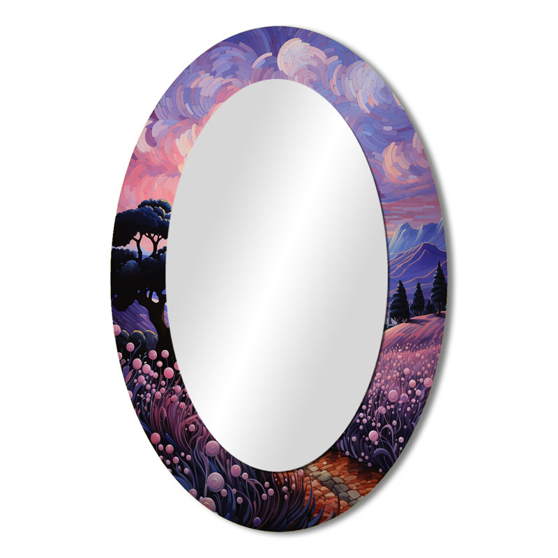 Vangogh lavande Fields Pointillism I - miroir mural ovale traditionnel, 36 po x 24 po