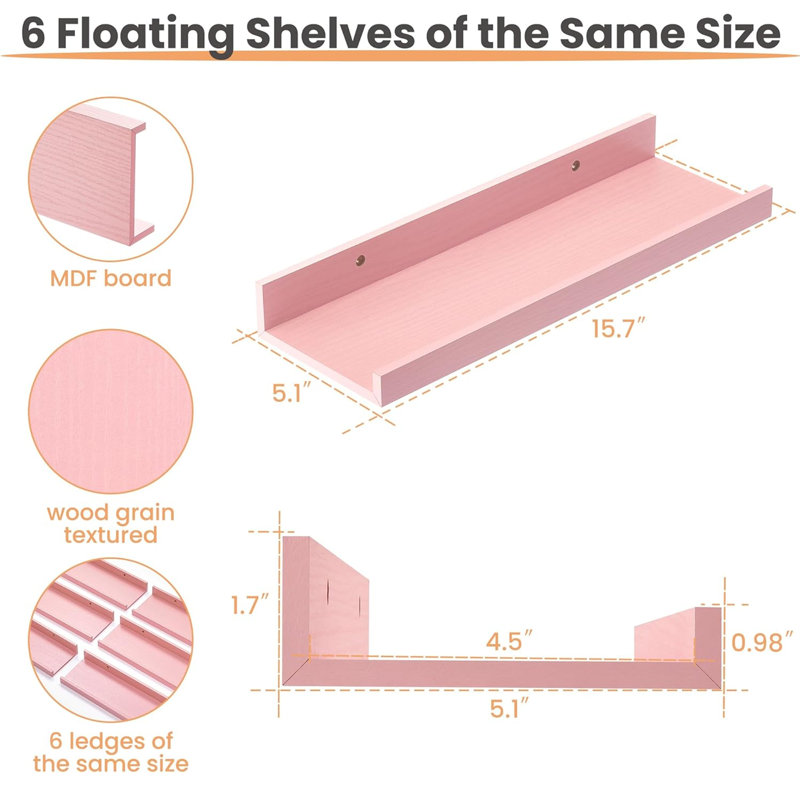 6 tablettes flottantes roses