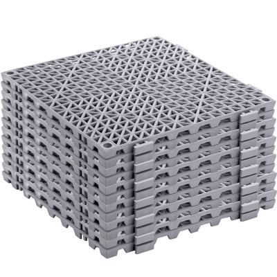 12 Pieces Modular Interlocking Cushion, 11.6" X 11.6" Rubber Floor Tiles With Holes, Non-Slip Splicing Drainage Mat
