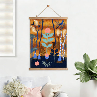 Bouquet de fleurs avec abeille, art mural à volutes suspendues, cintre en bois intégré, l 16 x L 24
