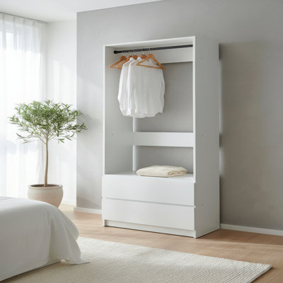 Garde-robe 32 po en bois blanc avec deux tiroirs