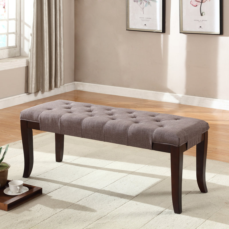 Banc rembourré en bois massif, Tissu brun