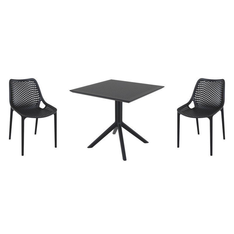 Ensemble de salle à manger de patio en plastique pour 2 personnes Farrah, Noir
