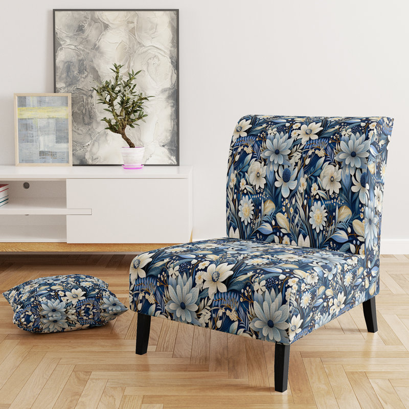 Coastal Flora And Fauna Coastal Pattern - Fauteuil de chambre rembourré de style campagnard, fauteuil d'appoint bleu