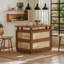 Meuble-bar de coin avec accents en rotin, armoire à boissons et table de bar pour petits espaces