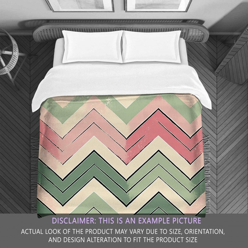 Checkered Comforter, Twin Extra Long Comforter, Green/Pink Chevron