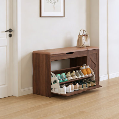 37.8" Shoe Storage Bench with Cushion, 3-in-1 Entryway Cabinet with Flip Drawer