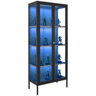 Lighted Display Cabinet with Glass Doors 66 in Tall 4-Tier Curio Cabinet