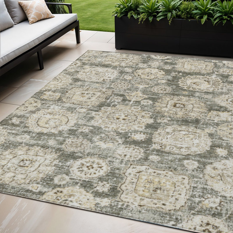 Tapis d'intérieur lavable floral beige 5 pi x 8 pi