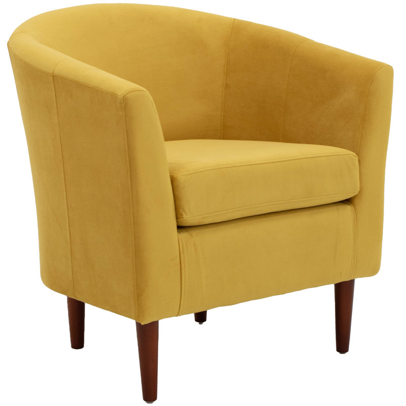 Kronos Upholstered Barrel Chair, Curry Polyester Blend, Walnut