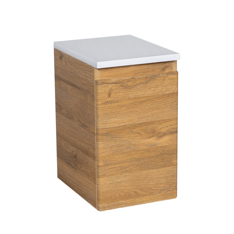 Meuble-lavabo simple Kalagher 27,3 po avec comptoir en céramique et acrylique, Teck naturel