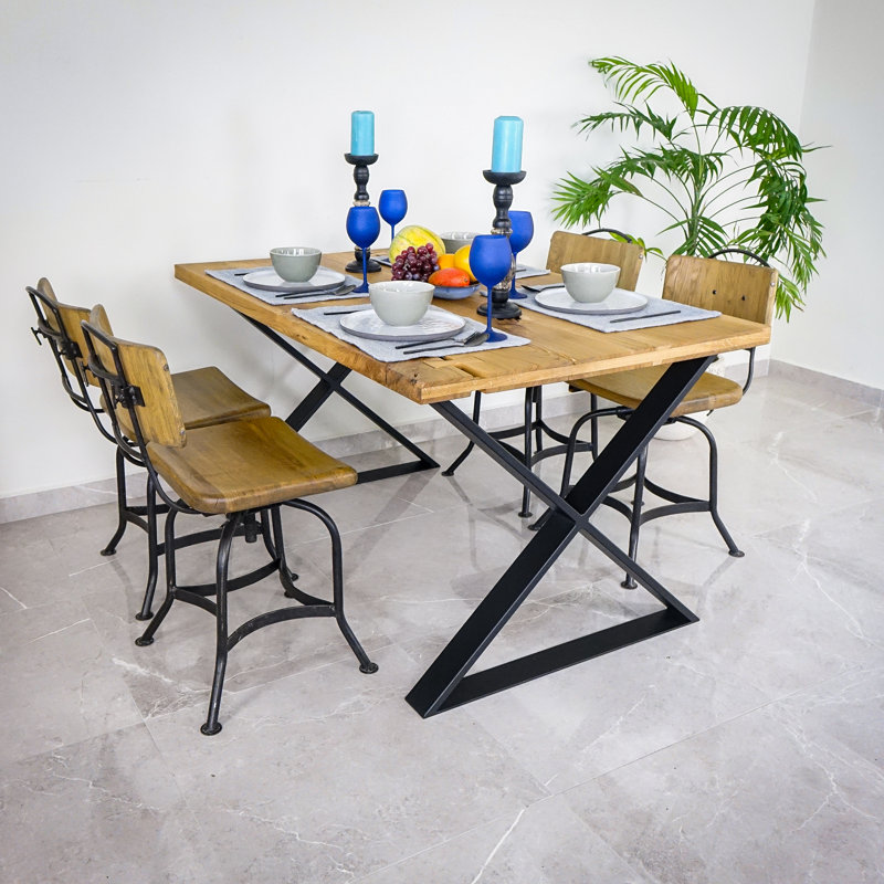Yerang Oak Rectangular Wood Top Dining Table with Steel Base, 75cm H x 180cm L x 90cm W, Natural Wood