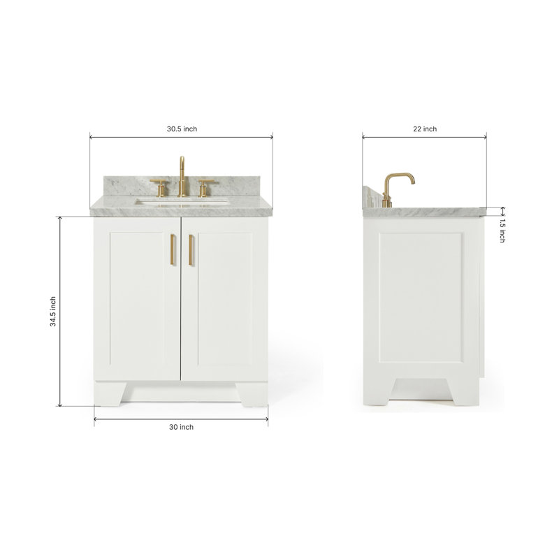 ARIEL TAYLOR 31 IN RECTANGLE SINK VANITY, White, Rectangle
