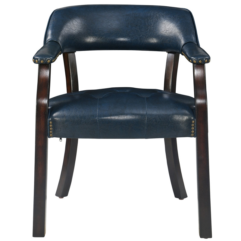 Tufted Solid Back Arm Chair, Espresso, Blue