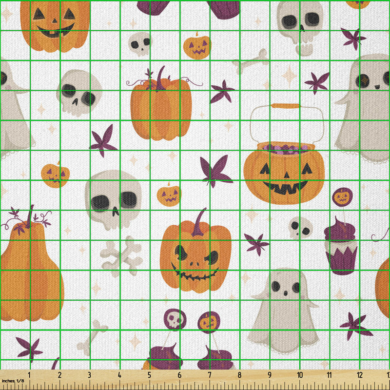 Crystyl Pumpkin Ghost Skull and Other Elements Multi-Purpose Fabric