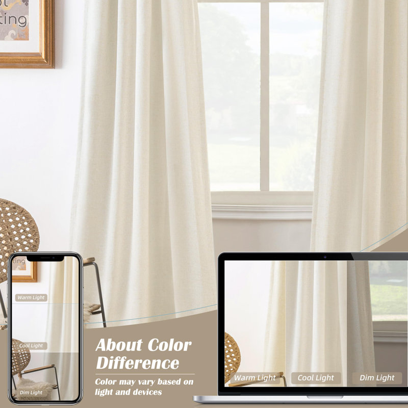 Goffredo 100% Blackout Natural Linen Curtains for Bedroom  Double Layer Drape Farmhouse Thermal Insulated Rod Pocket Back Tab Full Light Blocking 2 Panels for Living Room Nursery
