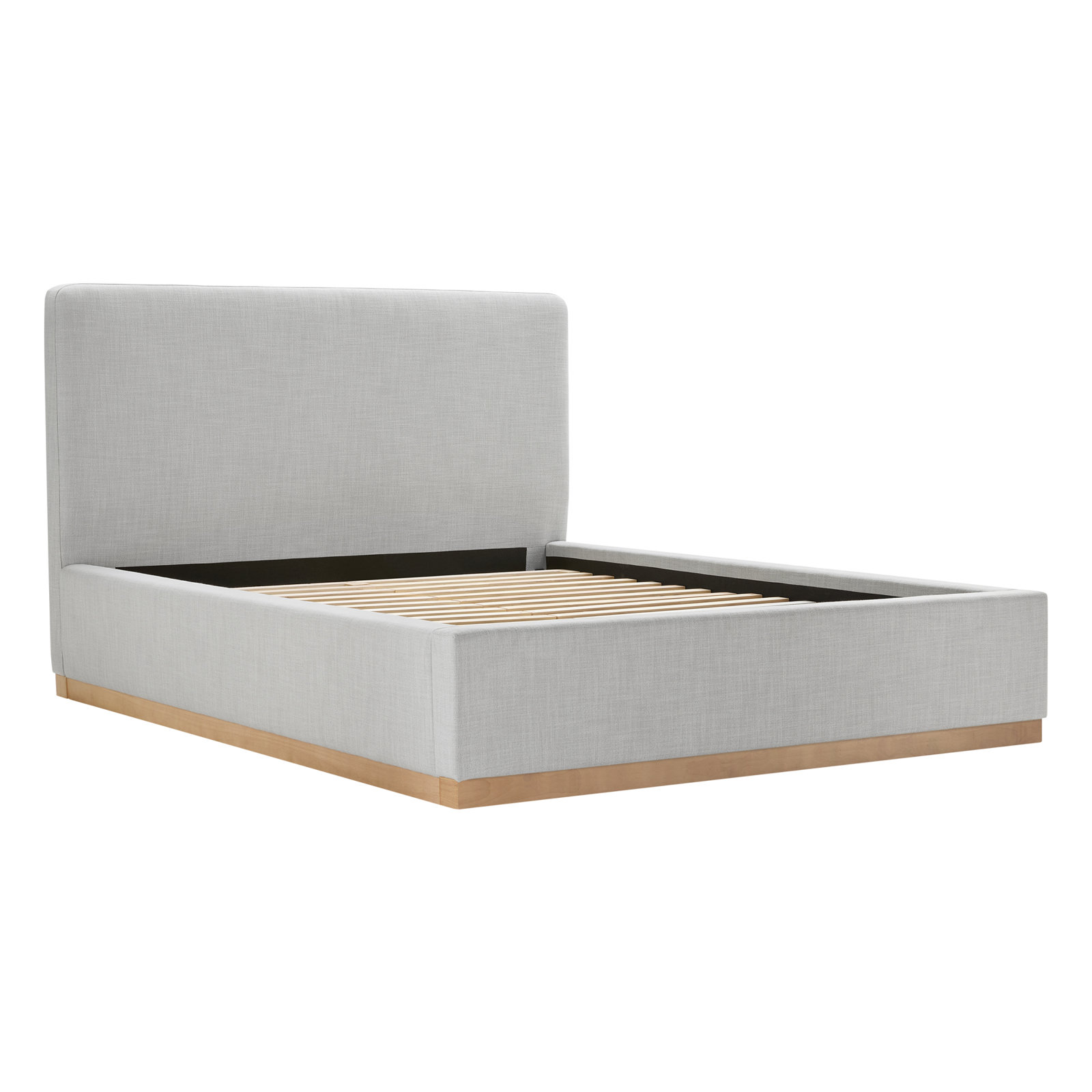 Delpha Upholstered Oak Bed, Queen, Effie Gray Performance Linen