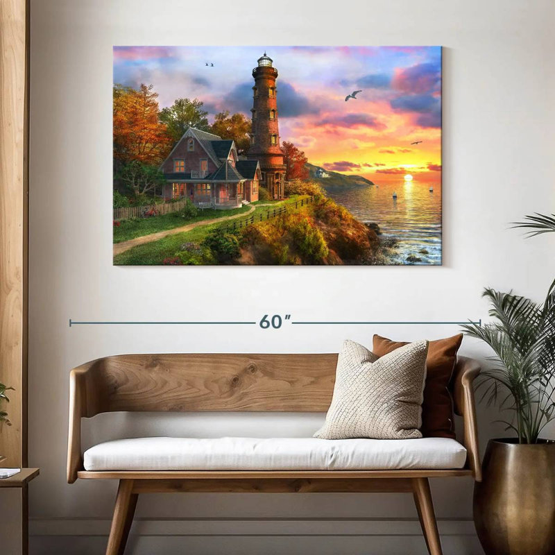 Lilie Seaside Sunset Lighthouse, 32" H x 48" W