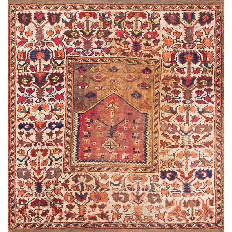 Antique Bergama Turkish Medallion Knotted Rug