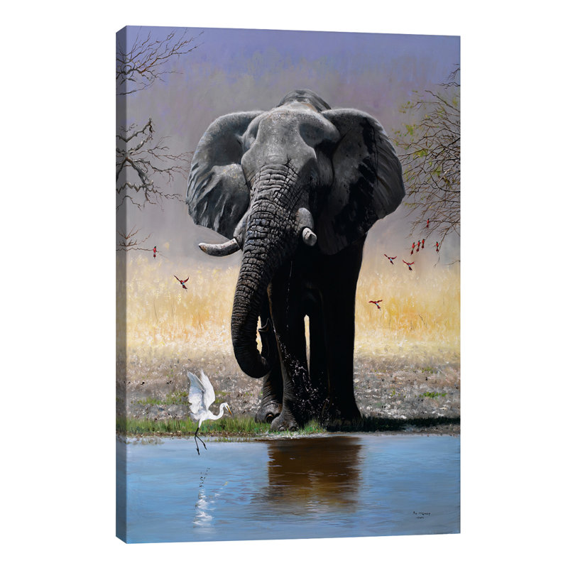 Elephant, Egret & Carmines by Pip McGarry - Print on Canvas, No Frame, 101.6 cm H x 66.04 cm W x 1.91 cm D