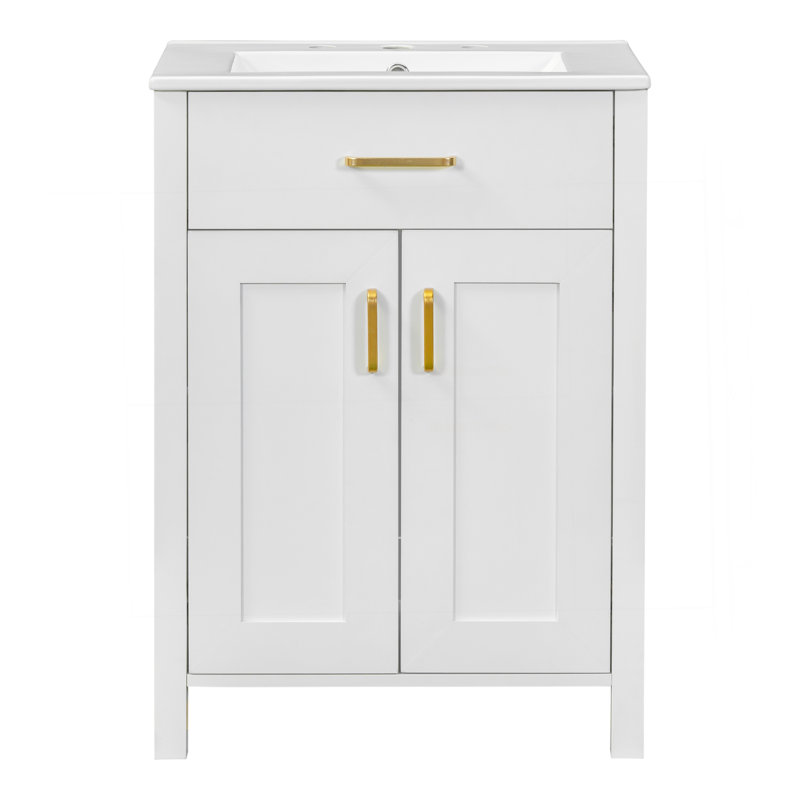 Meuble-lavabo moderne de 48 pouces avec lavabo en céramique, portes à fermeture en douceur, tiroir rabattable, tablettes de porte à double couche, solution de rangement élégante