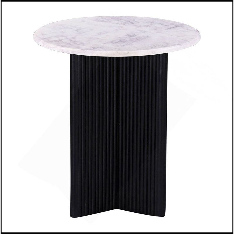 Table de bout de salon moderne avec plateau en marbre, table ronde à base piédestal, noir / blanc