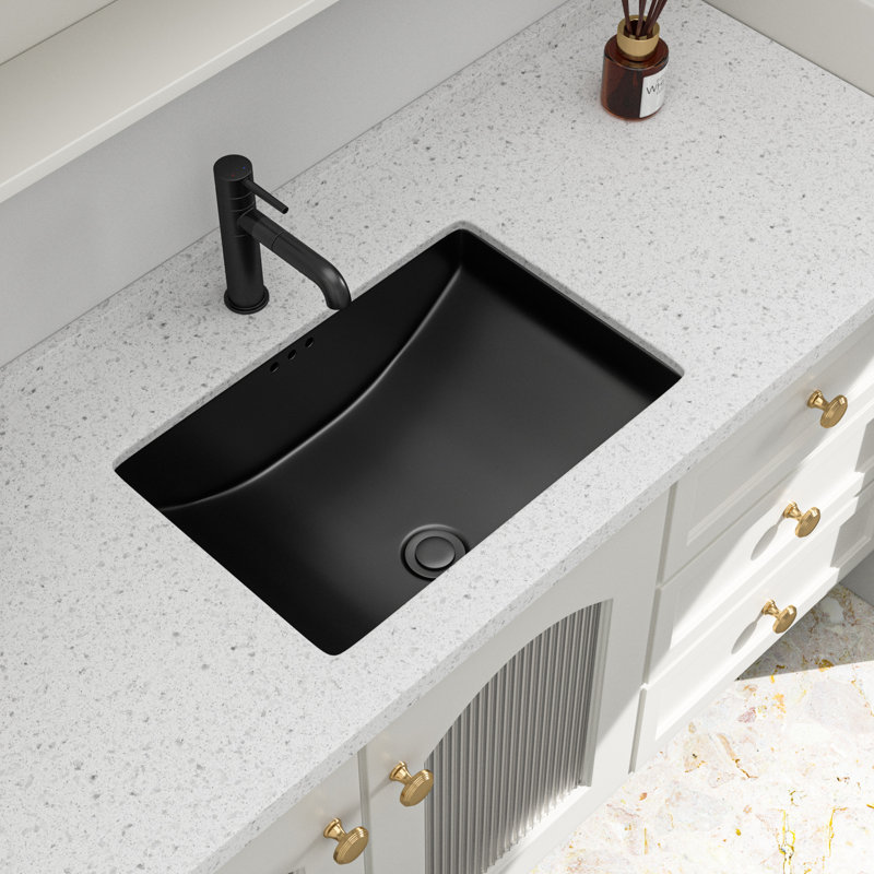 21" L x 14.75" W Bathroom Undermount Sink Black Rectangle Porcelain Ceramic Lavatory Vanity Sink