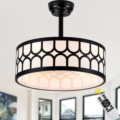 20" Modern Drum Bladeless Ceiling Fan with Lights and Remote, 6 Speeds Fandelier Ceiling Fan 7-Blade Bedroom Ceiling Fan