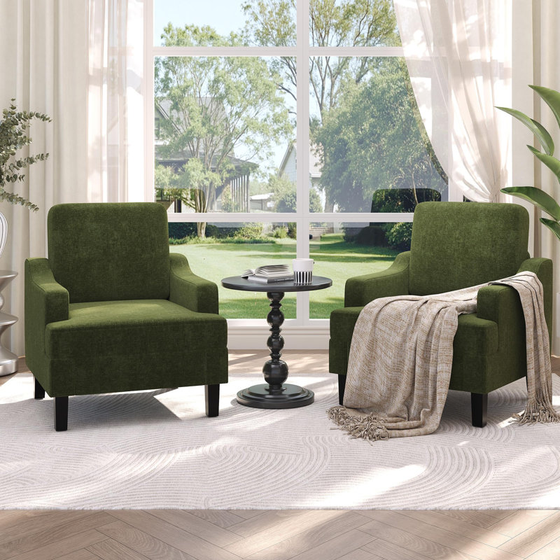 Ensemble de 2 fauteuils d'appoint rembourrés Chenille Comfort, Blue Chenille