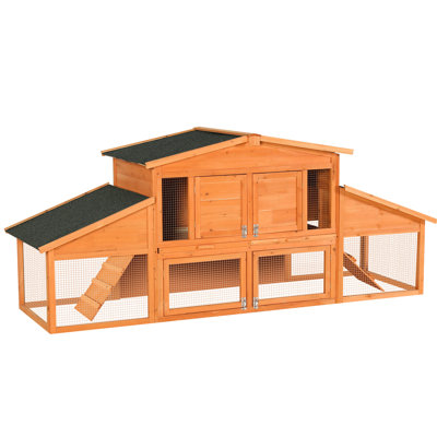 Large Rabbit Cage With Multiple Doors And Sliding Cleaning Tray, Fir Wood Construction Asphalt Roof, Ideal For Small Medium Rabbits Chickens, Overall Dimension 231Cml X 27.5" W 39.25" H Extra-Large