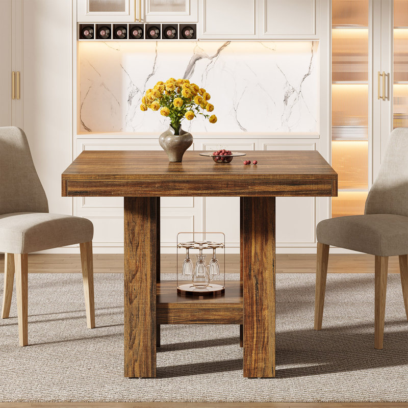 31.5" Wide Square Dining Table, Dark Brown Wood