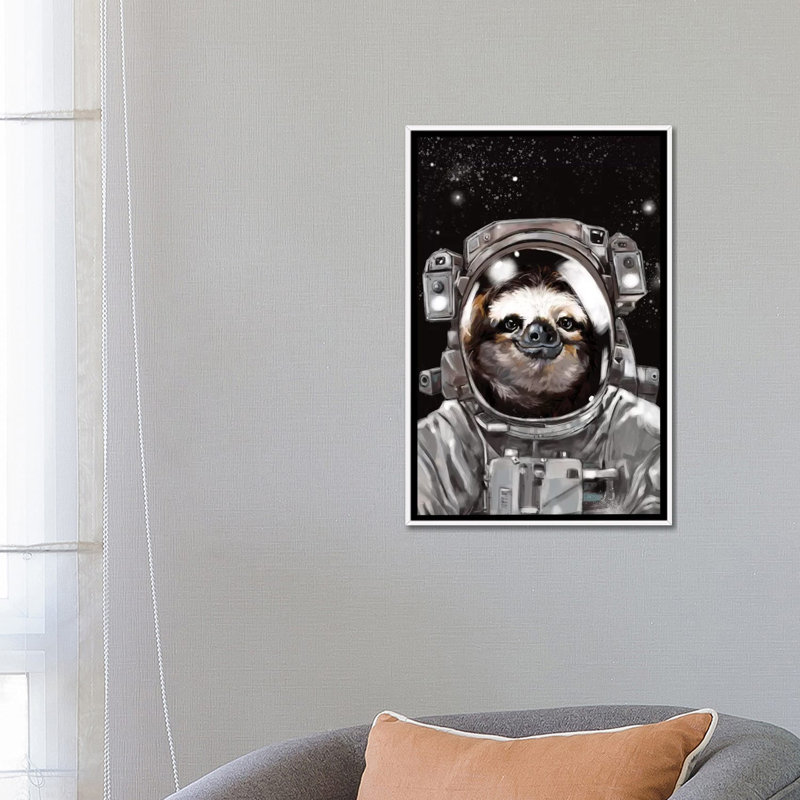 « astronaute sloth selfie », art, H 26 po x l 18 po x P 1,5 po, Toile blanche encadrée