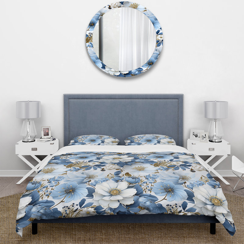 Literie Serene Blue Garden, Housse de couette simple + 1 taie décorative stan