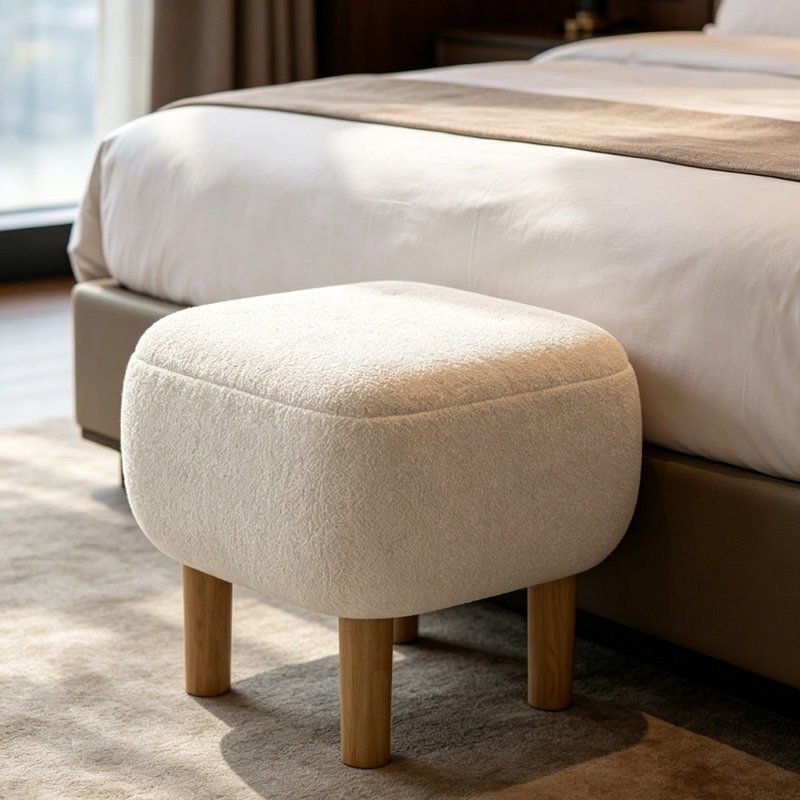 Upholstered Bench, White Fabric
