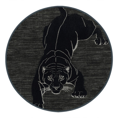 Washable Black Jaguar Big Cats Area Rug