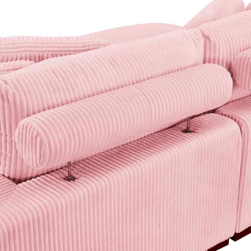 Canapé et méridienne Flaubert Gwendoly, Orienté à droite, Velours côtelé rose, H 33 po x l 89,5 po x P 65 po