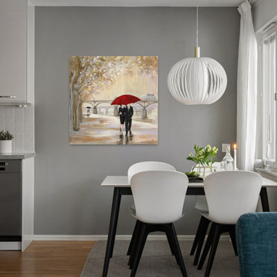 Contemporary Romantic Paris Iii Red Umbrella With Black Bridge Art