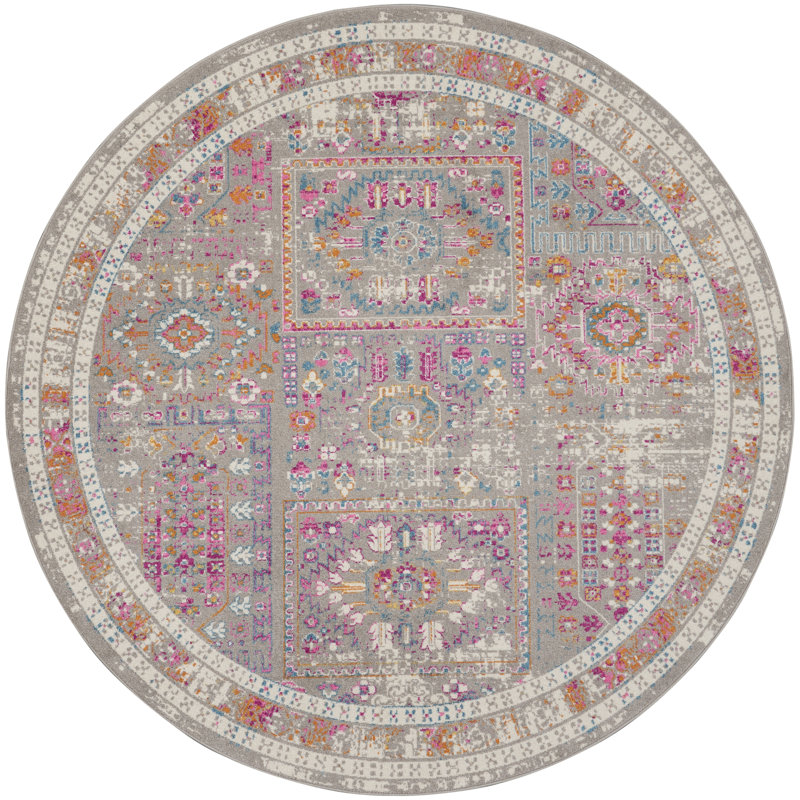 Tapis gris traditionnel Augusta, Rond 8 pi