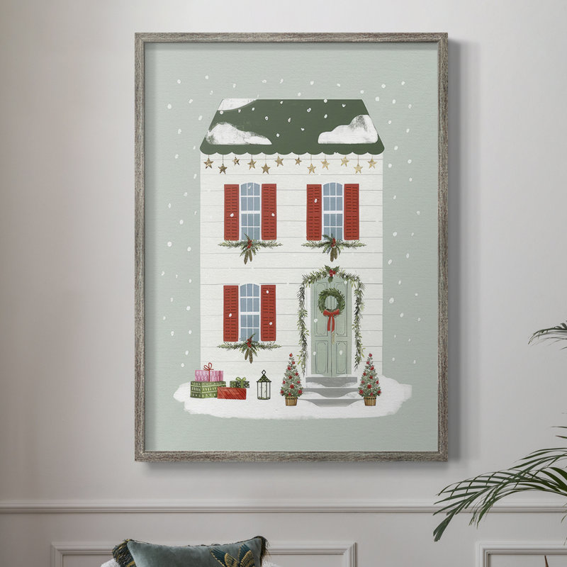 Festive Front Door IV Framed Print - Solid Wood, 21" H x 17" W