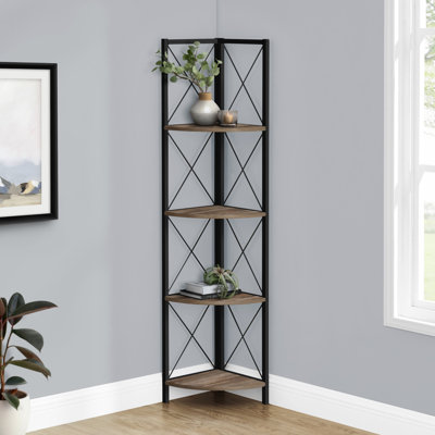 Bookshelf, Bookcase, Etagere, Corner, 4 Tier, 60"H, Office, Bedroom, Laminate, Metal, Contemporary, Modern