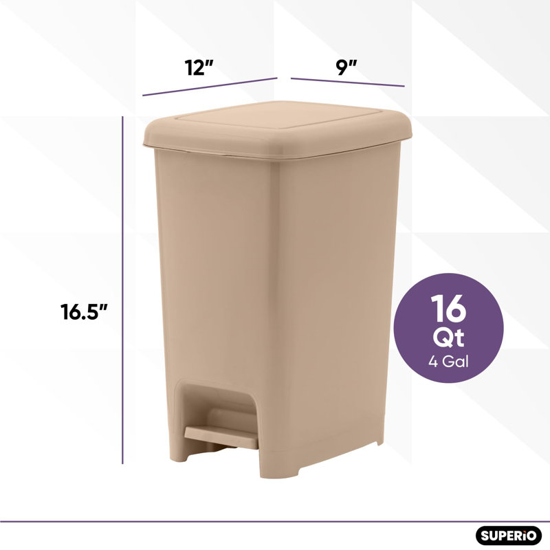 Poubelle à pédale Superio Slim, poubelle beige avec couvercle à pédale 26 litres, cuisine, sous le bureau, bureau, chambre à coucher, salle de bain (2, 4 gallons)